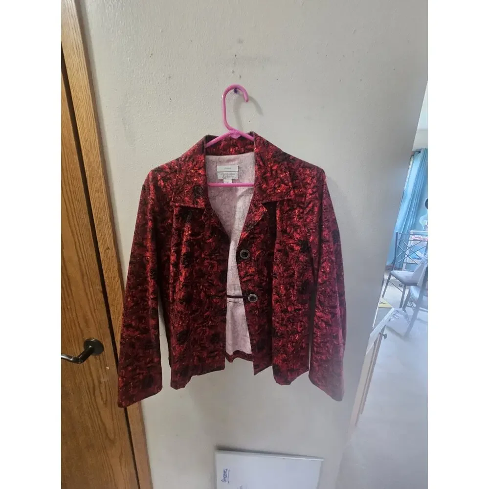 Christopher & Banks Womens M Red Geometric Floral Jacket Button Front Casual